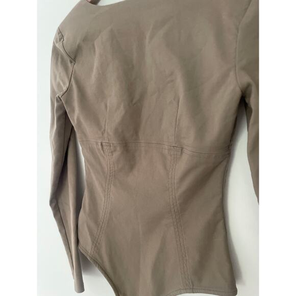Zara Square Neck Bodysuit Khaki Tan Green Small Corset Balletcore - Picture 10 of 10